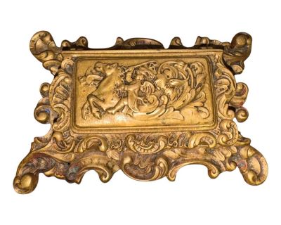 19th C. Bronze Rococo Stamp Box With Mythical Hippocampus & Cherub Detailing