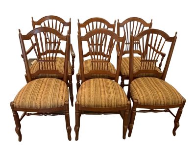 Set of 6 Ethan Allen Wheat Back Dining Chairs