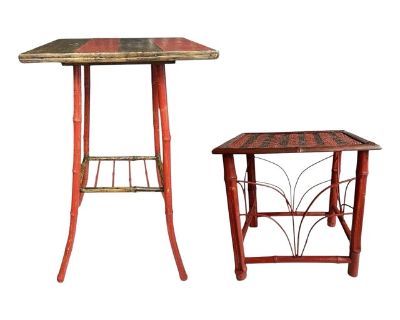 Set of Antique Aesthetic Period Bamboo Table and Stool