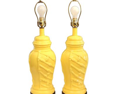 Pair of Vintage 1970s Pottery Palm Beach Regency Atomic Yellow Table Lamps