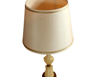 1960s Vintage - Old Onyx and Brass Footed Table Lamp With a Fabric Lampshade