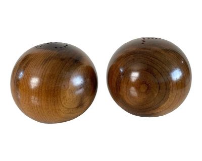 Mid 20th Century Solid Hardwood Walnut Sphere Salt & Pepper Shakers- a Pair