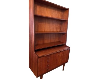Mid 20th Century Teak Danish Modern Bookcase Storage Display Cabinet Shelves Pullout Desk