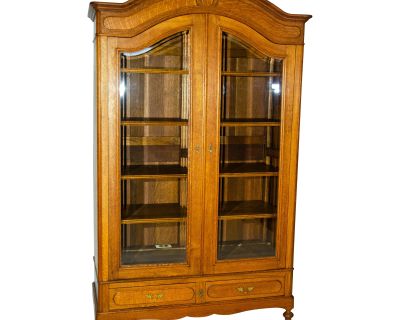 Early 20th Century Oak Media Cabinet with Beveled Glass Doors