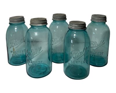 1910-1923 Mason Jars With Zinc Tops - Set of 5