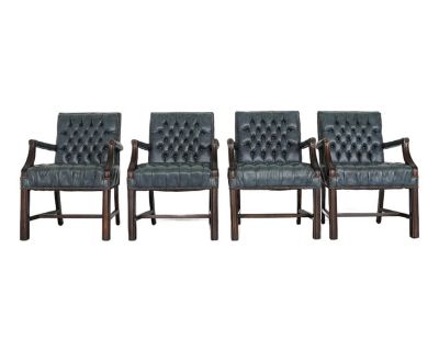 Late 20th Century Attributed to Hickory Leather Co. Capital Arm Chair (Set of 4)