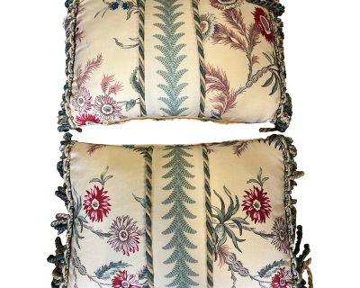 Vintage Floral Pillows With Fringe Trim- Set of 2