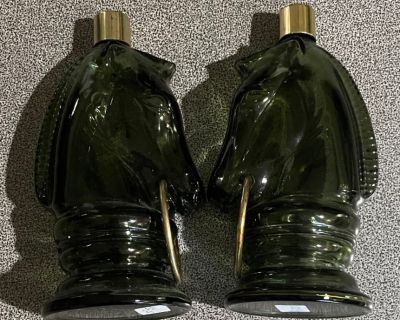 Pair of Avon Men's Cologne Horse Head Statues Glass Bottles - Empty