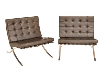 1980s Signed Knoll Barcelona Chairs in Chocolate Brown Leather, a Pair