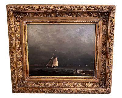 Oil on Board, "Yacht Race Off the Coast of France", Circa:1860