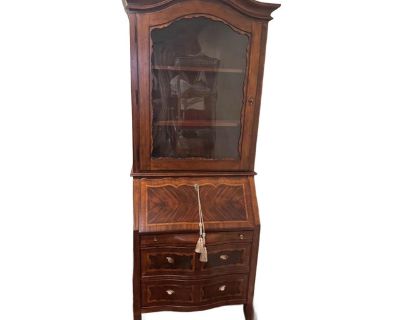 1980s Lane Furniture Vintage Traditional French Style Solid Wood Secretary Desk Display Cabinet