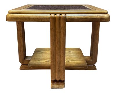 1970s Vintage Wood Side Table With Smoked Glass Top