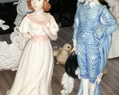 Vintage Colonial Pinkie &Blue Boy Man & Woman Figurines 16"-17" Tall