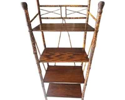 Antique English British Colonial Tortoise Bamboo Etagere