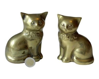 1970s Large Solid Brass Cats Figurines - Set of 2 - Paperweight- Ideal Decoration for Friends of Cats