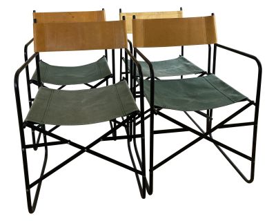 1970s Folding Director Chairs in Leather & Canvas - Set of 4
