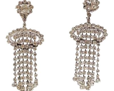 1960s Napier Rhodium Plated Clear Rhinestone Chandelier Earrings - 2 Pieces