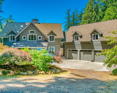 Avg / night: $867. Dog-friendly getaway with stunning ocean view, spacious deck, hot tub & rec room | Located in Blaine, WA | 4.65 Stars | 5 Bed, 4.5 Bath | Pet-friendly. Dog-friendly. Max 18 guests. Welcome to The Evergreen Home at Semiahmoo, a dreamy custom-built home boasting unobstructed ocean views and a private location tucked within a grove of majestic evergreens. Perfect for larger grou...