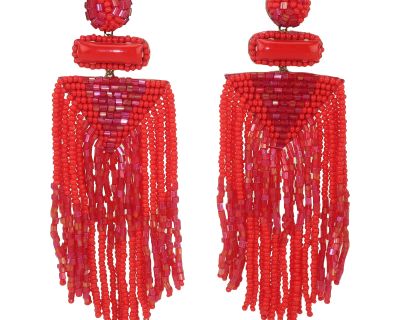 Deepa Gurnani Red Bead Fringe Chandelier Earrings - 2 Pieces