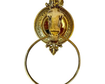 Mid 20th Century Brass Horse Head Equestrian Towel Holder Ring