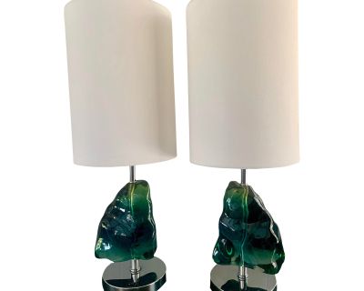 Azure Teal Gem Table Lamps by Van Teal - a Pair