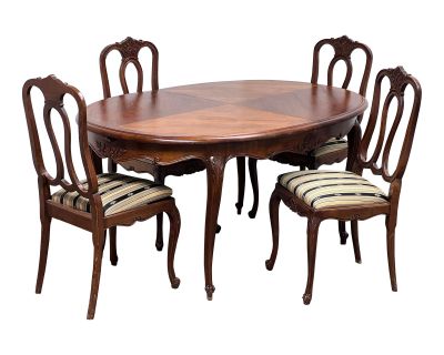Vintage Dining Room Table + Four Side Chairs Set