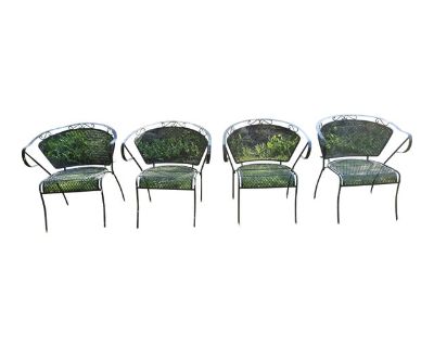 Vintage Wrought Iron Patio Barrel Back Chairs