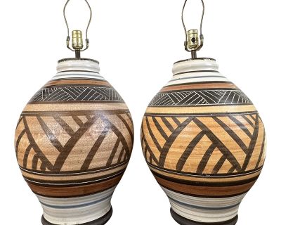 A Pair of Wheel-Thrown Studio Pottery Table Lamps, C. 1970s