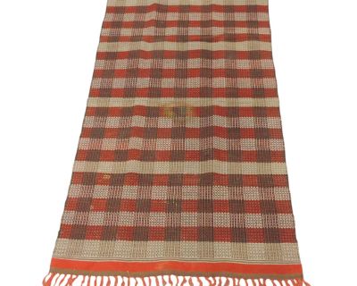 Vintage Red & Orange Woven Check Pattern Indian Textile