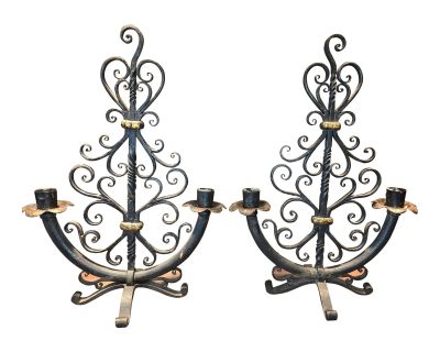 Antique 1900s French Wrought Iron Candelabras - a Pair