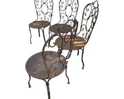 Contemporary Wrought Iron Patio Chairs - Set of 4