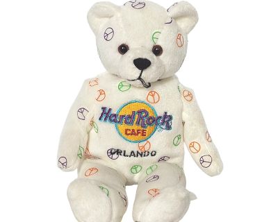 Hard Rock Cafe Orlando Peace Sign Teddy Bear Plush Stuffed Animal 2004 9"