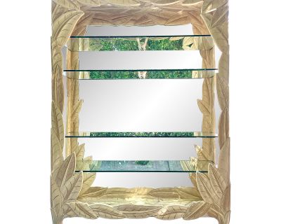 Regency Palm Beach Carved Wood Banana Leaf Mirrored Etagere