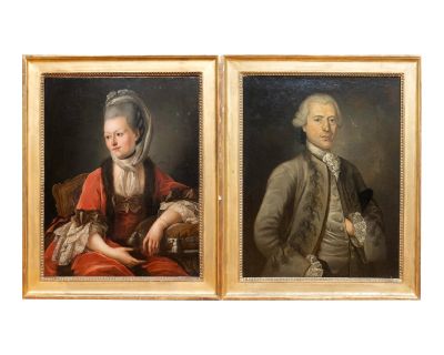 Antique Portrait Oil Paintings by French Artist Jean Girardet, Framed - Set of 2