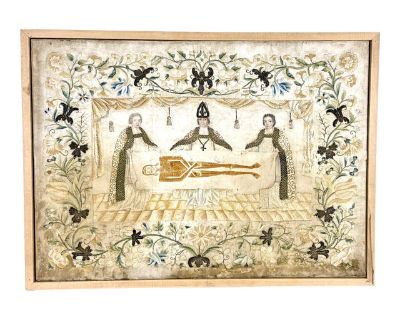 18th Century Italian Needlework Picture of Display of Shroud of Turin