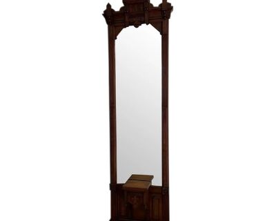 Antique Victorian Eastlake Style Hall Pier Hall Mirror With Shelf