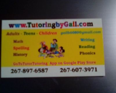 Reply to this text to schedule for December 20th to December 30th😊

Hi, Ms. Gail Tutoring online!

Homeschool, Virtual and Charter 

Reading, Spelling, Phonics, Grammar, Writing, ADHD, Dyslexia, Gifted, Basic Math, Pre Algebra from Tutoring by Gail, com

Affordable Tutoring for all ages & Grades
Miss Gail is a wonderful tutor for she is very compassionate and truly cares about her students and...
