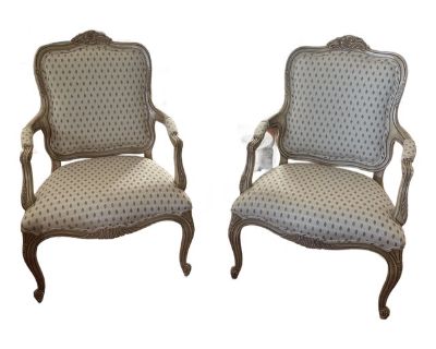 2 lovely recently re covered side or occasional chairs . Beautiful fabric. Dimensions 27 W 27 D 42 H Styles French Country Number of Seats 2 Seat Interior Width 25.0 in Seat Height 18.0 in Arm Height 25.0 in Seat Interior Depth 22.0 in Period 1970s Item Type Vintage, Antique or Pre-owned Shop Sustainably with Chairish Materials Fabric Maple Condition Good Condition, Original Design Modified, So...