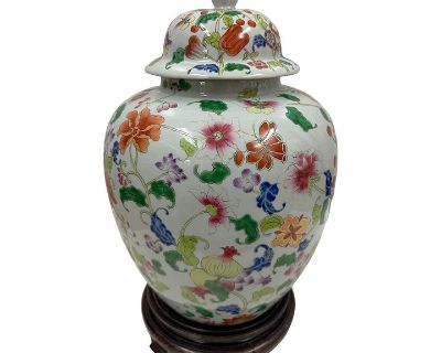 Vintage Chinese Hand Painted Porcelain Floral Ginger Jar