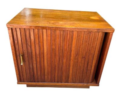 Mid-Century Modern Tambour-Door Walnut Cabinet