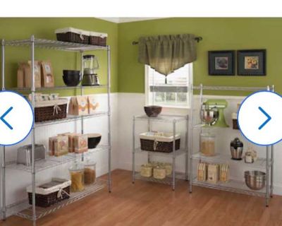 I have two metal utility shelves, four tiers each. One is silver and one is black. Already broken down, no tools needed. Not to be sold!!!!!!! I've had a lot of years with them and they're no longer Needed. Must take both.