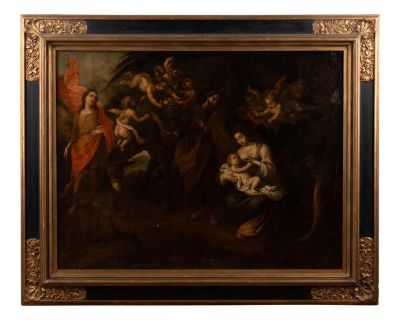 17th Century Original Oil on Canvas Painting of the Flight Into Egypt