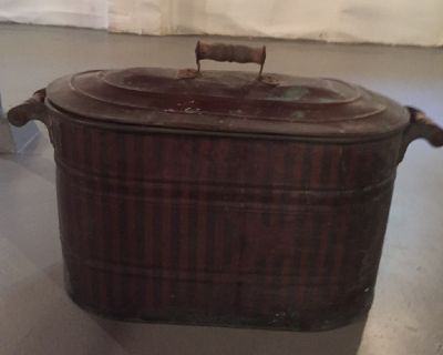 Antique Copper Boiler with lid.  It has all the original parts.  In excellent condition for the age.  It measures 29" across by 13" with a height of approximately 15".
