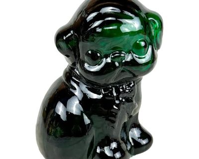 Mid-Century Green Art Glass Bulldog Pug Sculpture