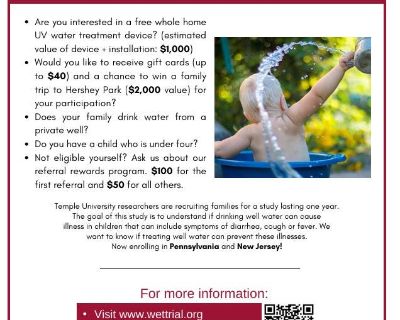 NJ Children's Health Study - Free UV Water Treatment