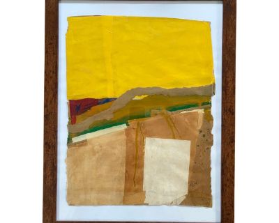 Mid Century Modern Paper Collage in Wood Frame. By Barbara Beck 1965