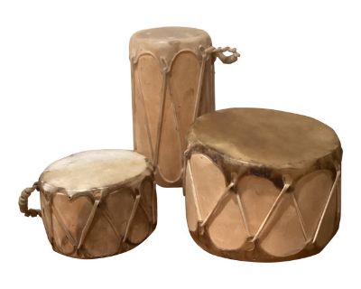 Vintage Musical Instrument Rawhide Tribal Leather Wooden Drum Set- 3 Pieces