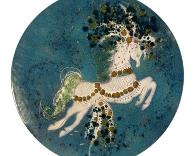 1960s Sascha Brastoff 17" White Horse Enamel Platter