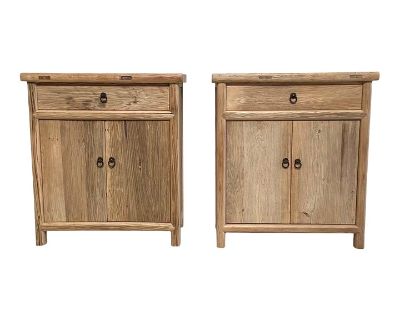 Custom Made Elm Wood Cabinet Consoles With Doors and Drawer