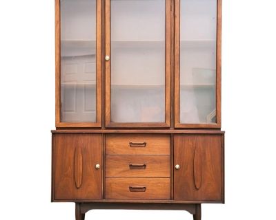 Mid 20th Century Walnut Dining Hutch Lighted Garrison Furniture Co.